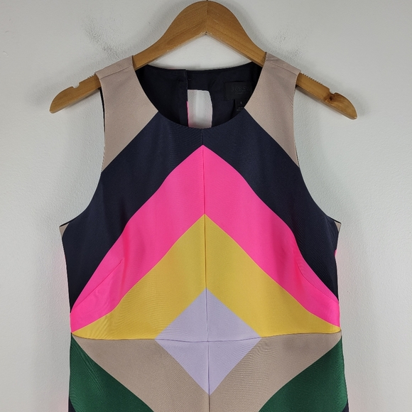 J.Crew Collection Pop Stripe Chevron Rainbow Sleeveless Keyhole Sheath Dress - Picture 3 of 14
